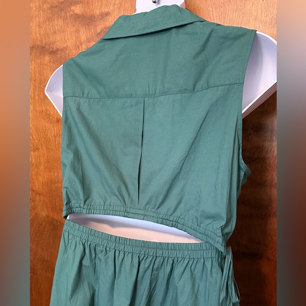 Calvin Klein Sleeveless Drawstring Waist Midi Dress Womens 12 Green Cutout Back - Picture 13 of 16